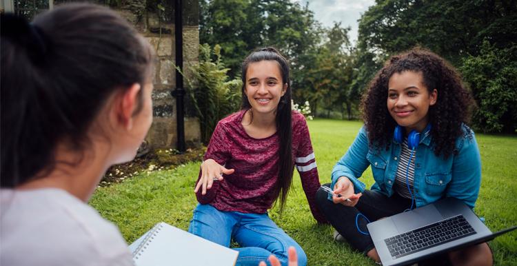 Teen girls discussions outdoors